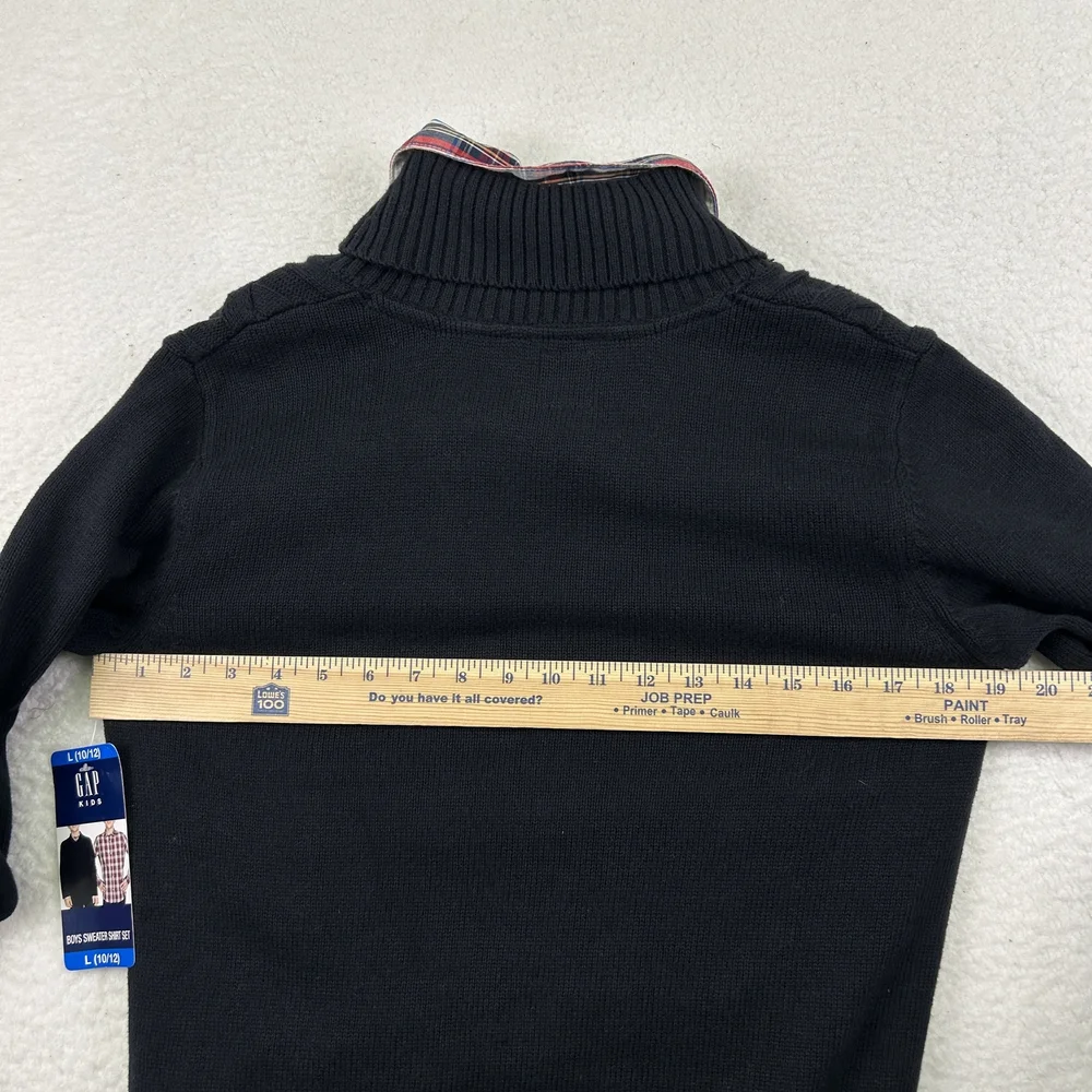 GAP Kids Sweater Shirt Set Youth Large 10/12 Black Plaid Layered Look